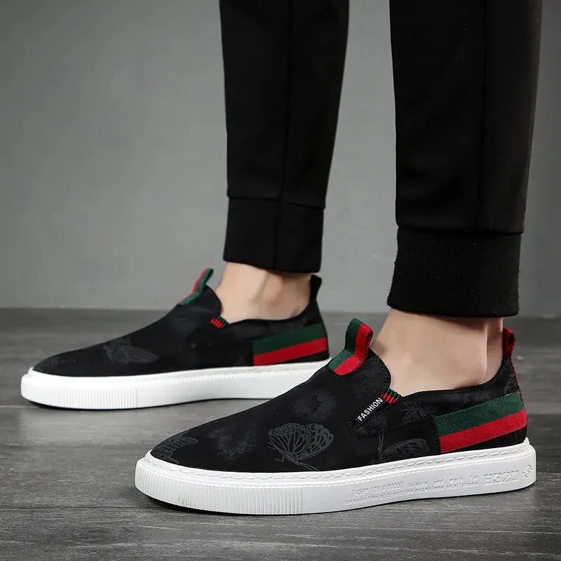 Black Printed Pattern Canvas Slip-On Shoes