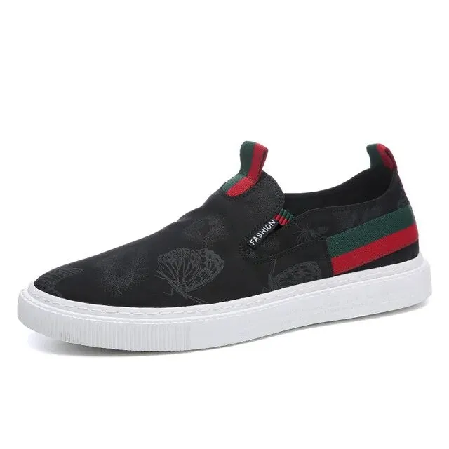 Black Printed Pattern Canvas Slip-On Shoes