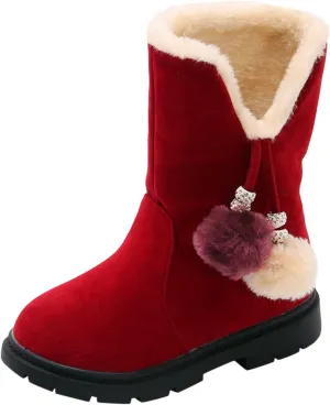 Kids Hiking Snow Boots for Girls Waterproof Winter Boots Outdoor Warm Non Slip Leather Ankle Shoes with Fur Lined