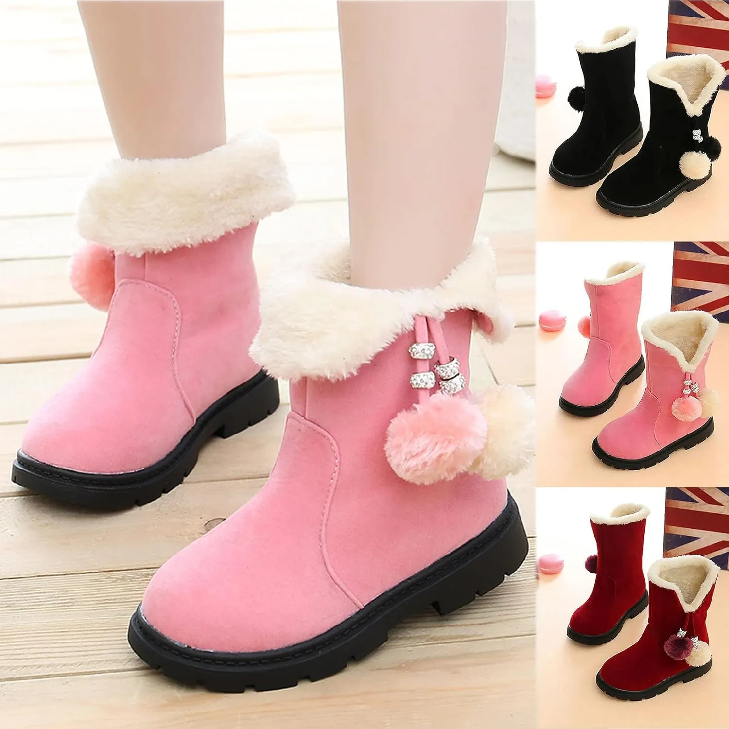 Kids Hiking Snow Boots for Girls Waterproof Winter Boots Outdoor Warm Non Slip Leather Ankle Shoes with Fur Lined