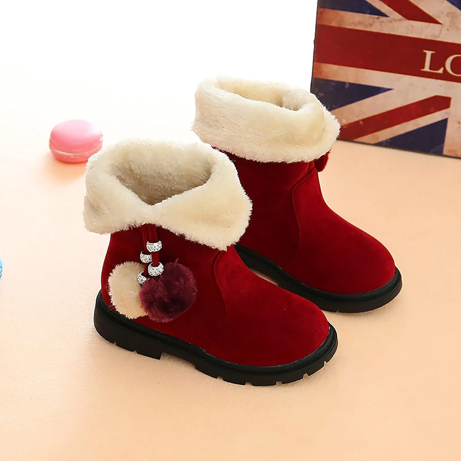 Kids Hiking Snow Boots for Girls Waterproof Winter Boots Outdoor Warm Non Slip Leather Ankle Shoes with Fur Lined