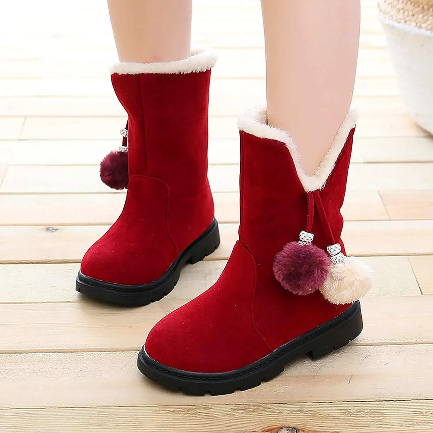 Kids Hiking Snow Boots for Girls Waterproof Winter Boots Outdoor Warm Non Slip Leather Ankle Shoes with Fur Lined