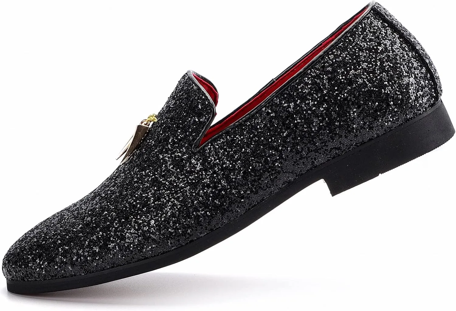 Mens Smoking Glitter Slipper, Luxury Penny Slip-On Classic Party Wedding Tuxedo Loafers Sparkle Dress Shoes